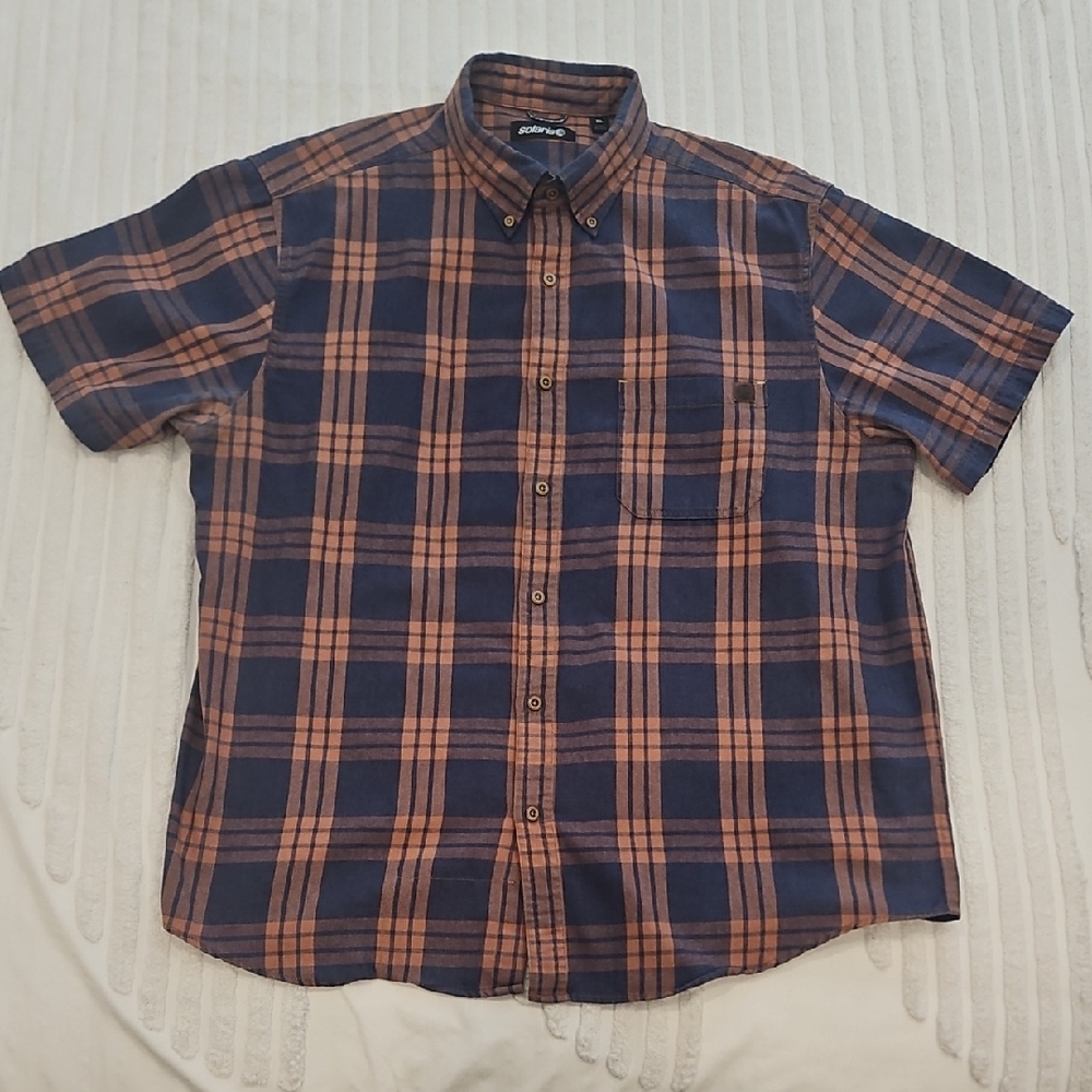 Men's Navy and Orange Plaid Button Down Shirt